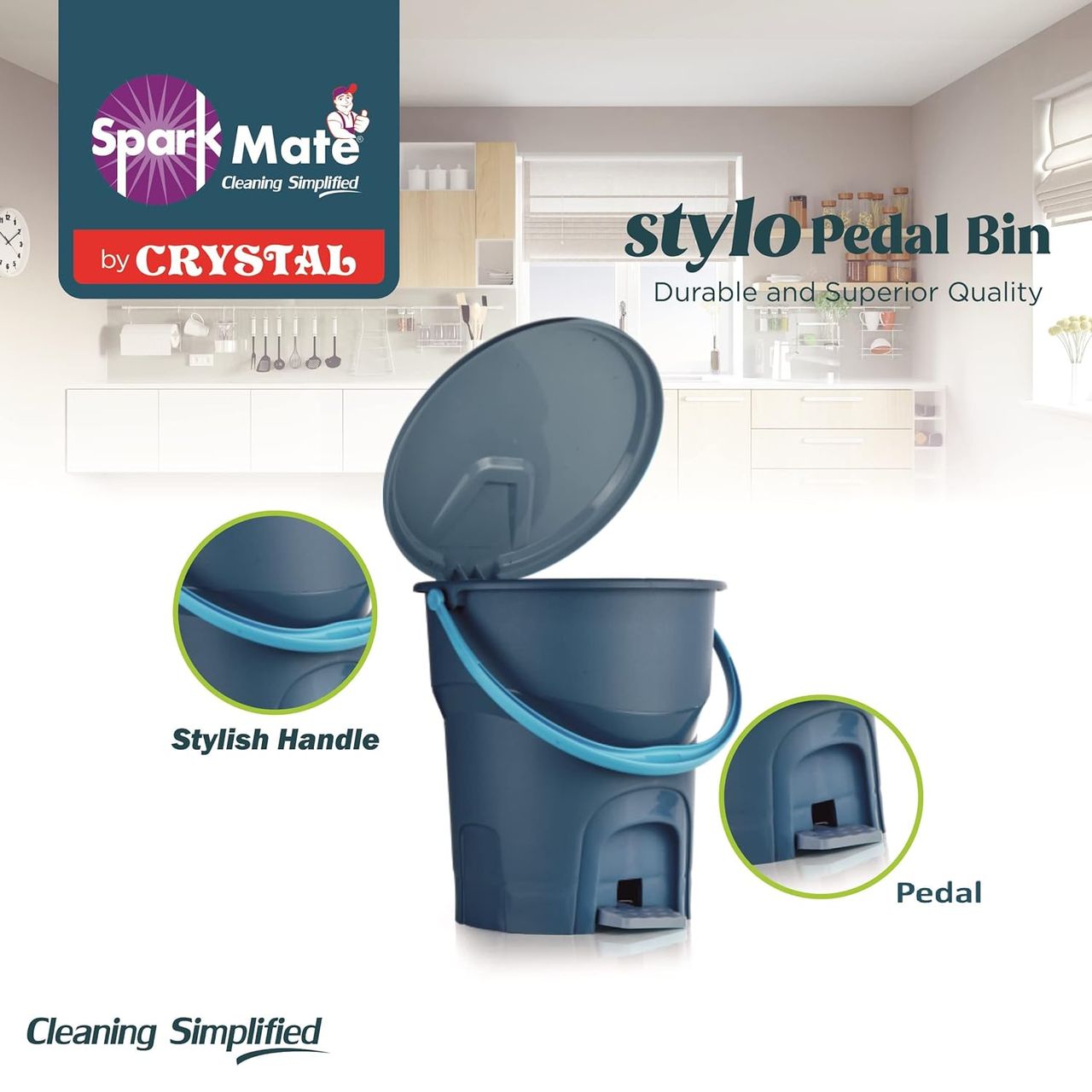 Sparkmate By Crystal Stylo Pedal Bin 12 Litre