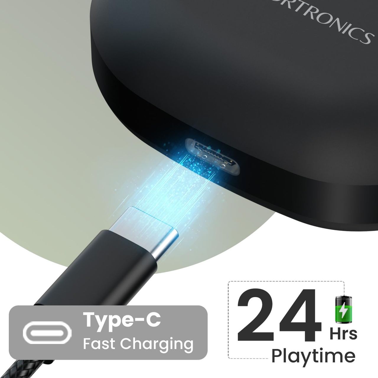 Portronics Harmonics Twins S17 in Ear TWS Earbuds with Long Playtime & HD Quality Mic,Type C(Black)
