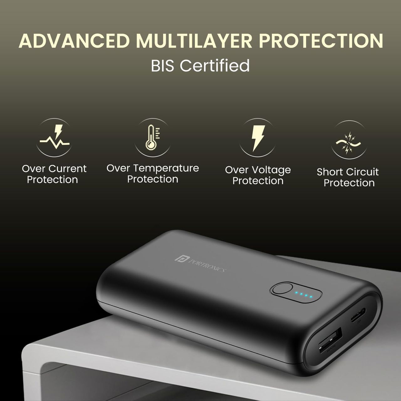 Portronics Power Pod 10K, 10000 Mah 22.5W Max Output Power Bank - Black