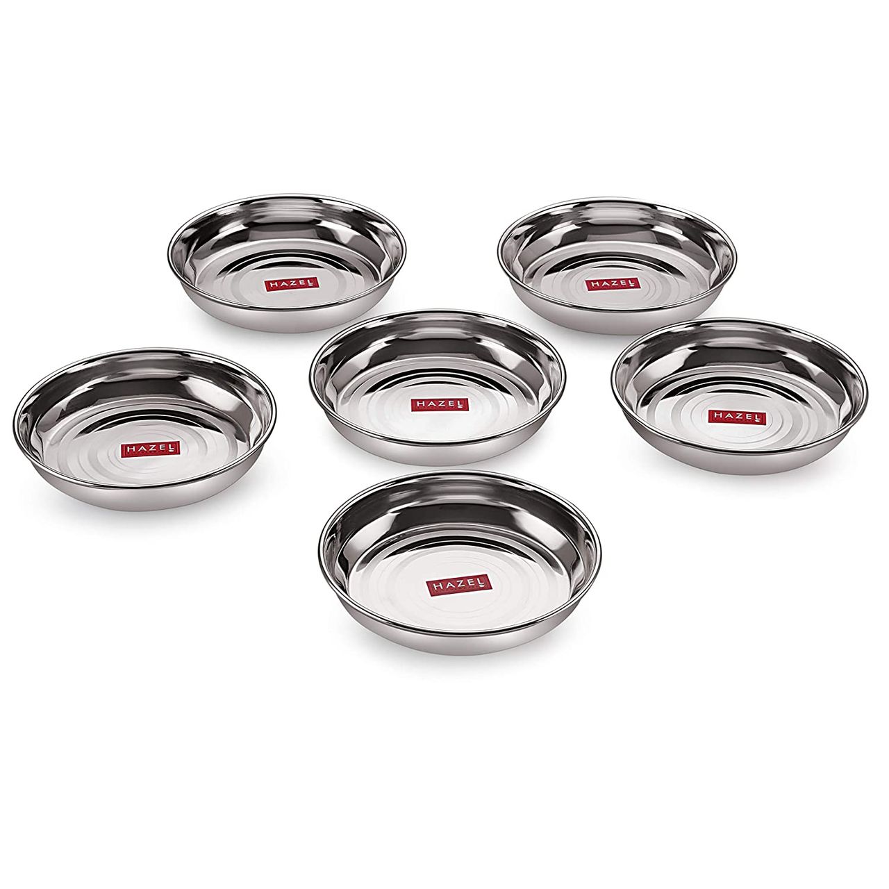 Hazel Steel Plate Set, 12 Cm | Multipurpose Stainless Plates, Set Of 6 For Kitchen