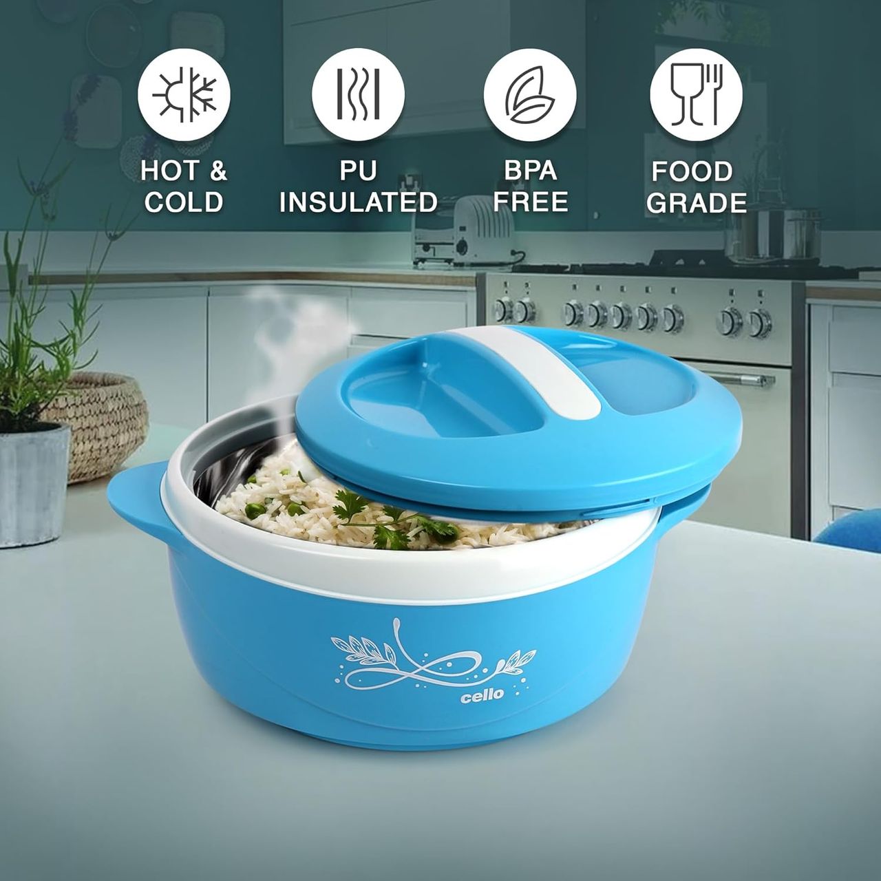 Cello Sapphire Insulated Inner Steel Casserole for Roti, 1500ml, Blue