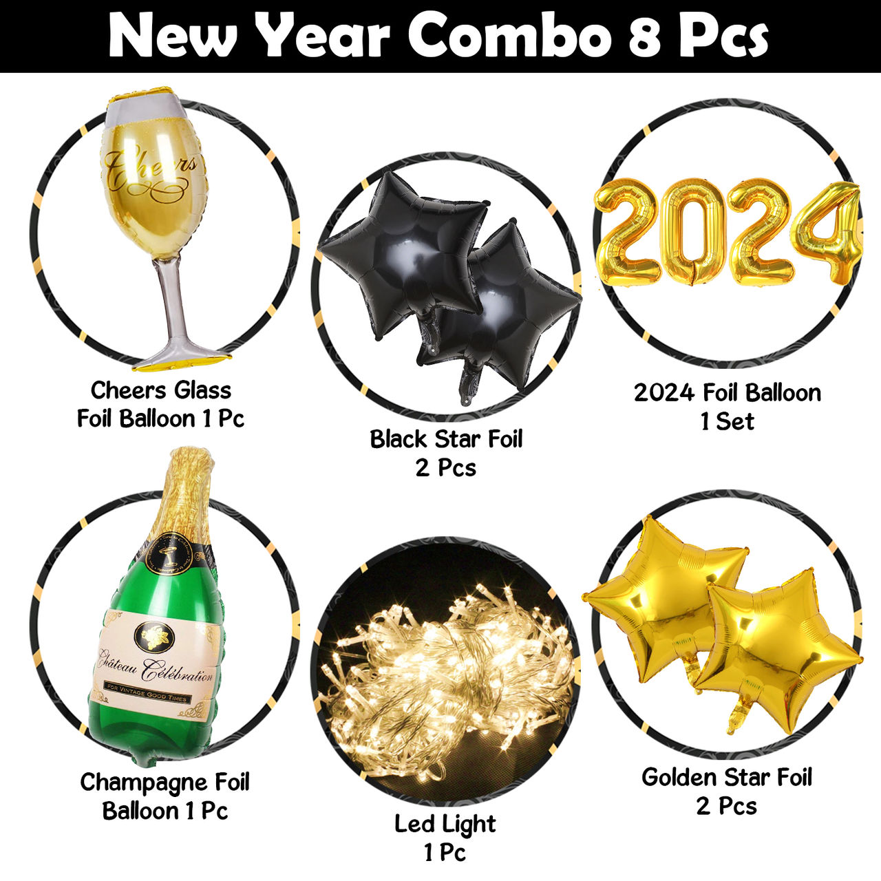 Party Propz Happy New Year Foil Balloons Set For 2024