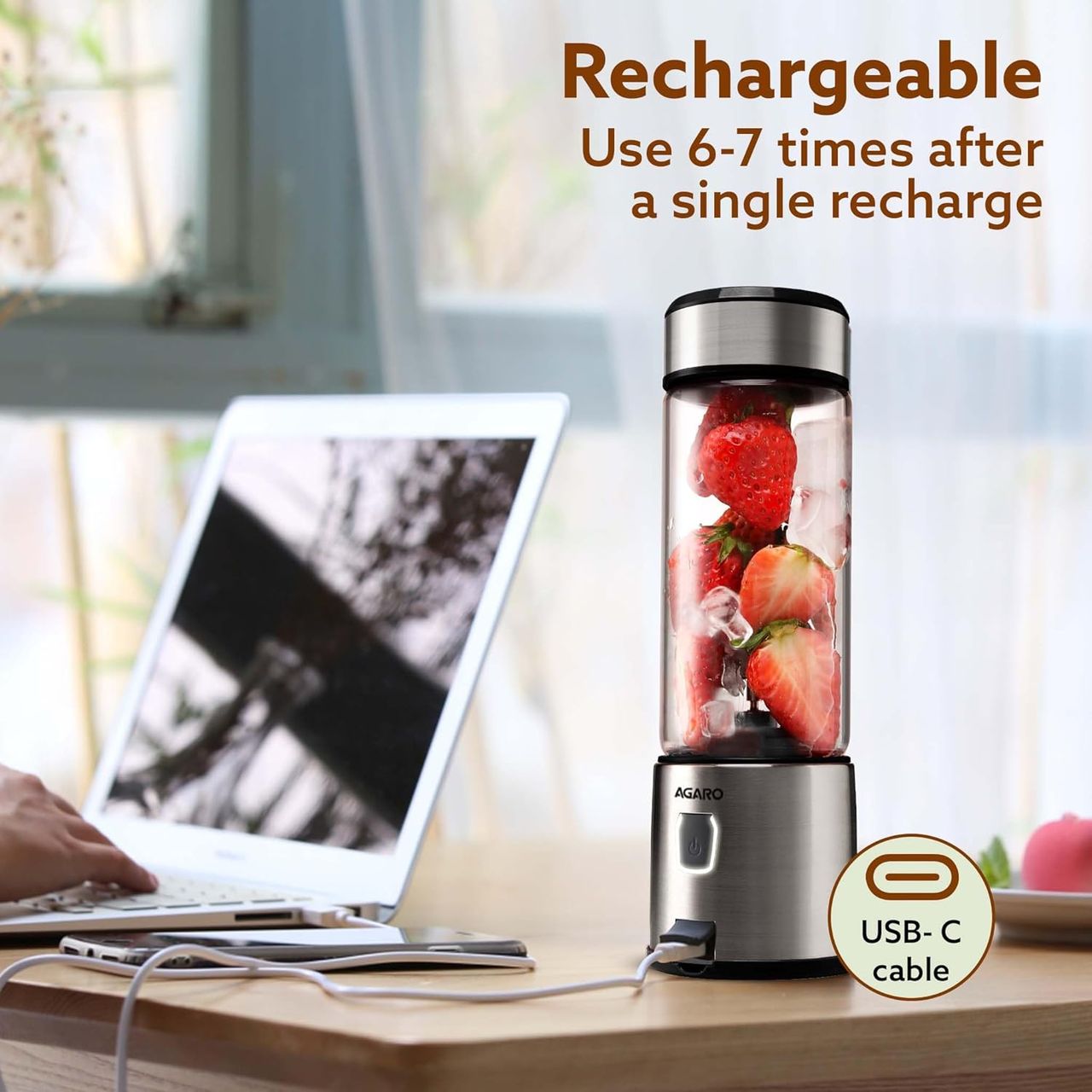 Agaro Galaxy Portable Blender Juicer & Mixer For Juices, Smoothies & Shakes | 126W | 450 ml - Black