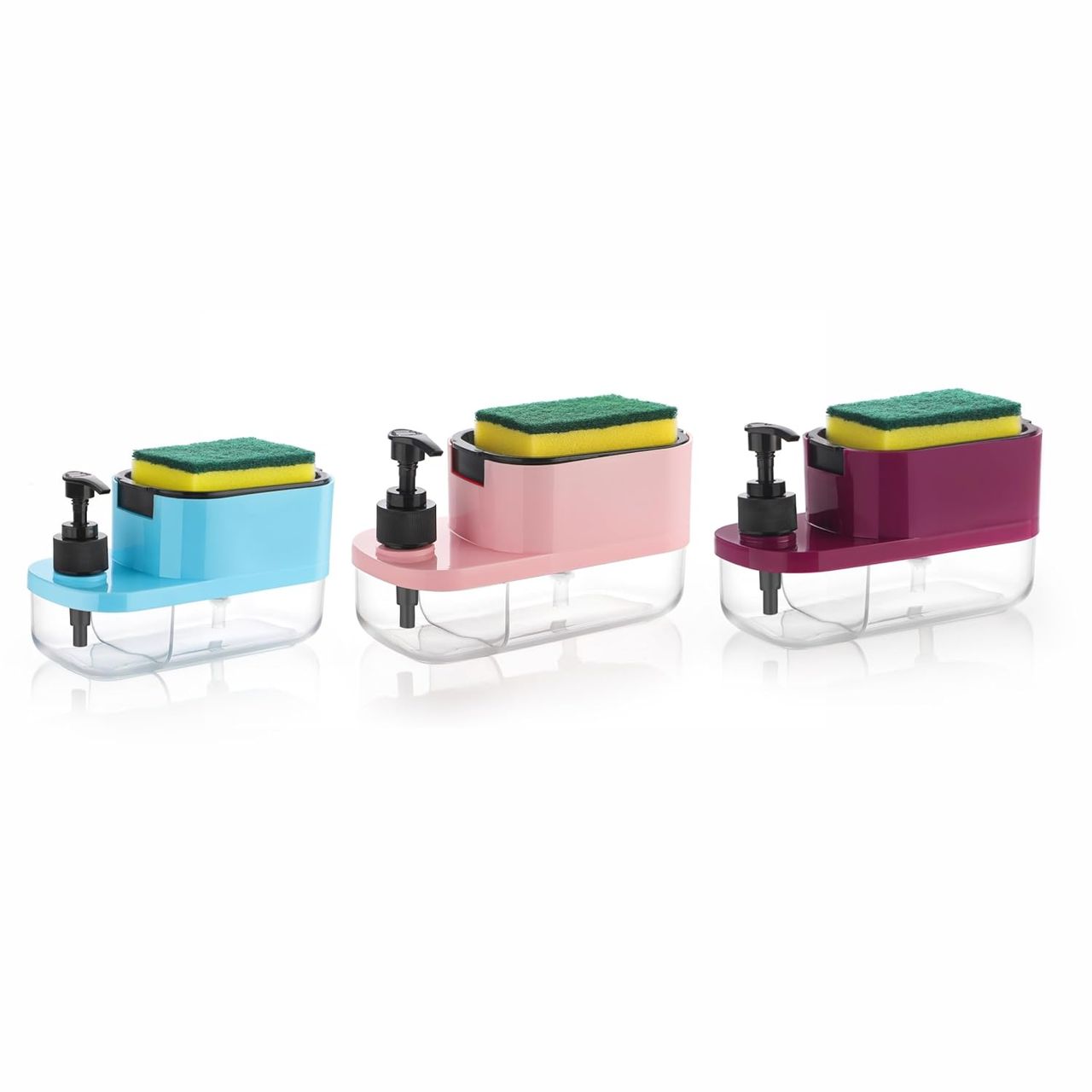 Clazkit 3-In-1 Dishwashing & Handwash Soap Dispenser With Sponge Holder For Sink & Countertop Use