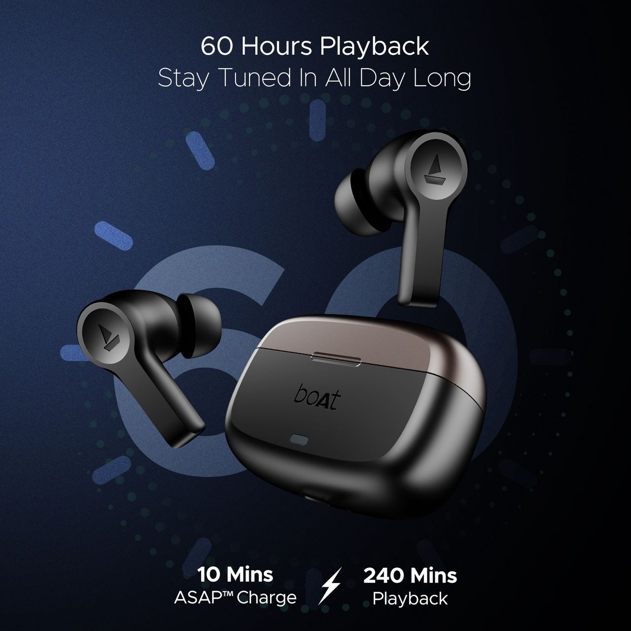 boAt Nirvana Lucid Tws Earbuds W/ Smart Features, Anc, 60hrs Playback, Beast Mode(Gunmetal Black)
