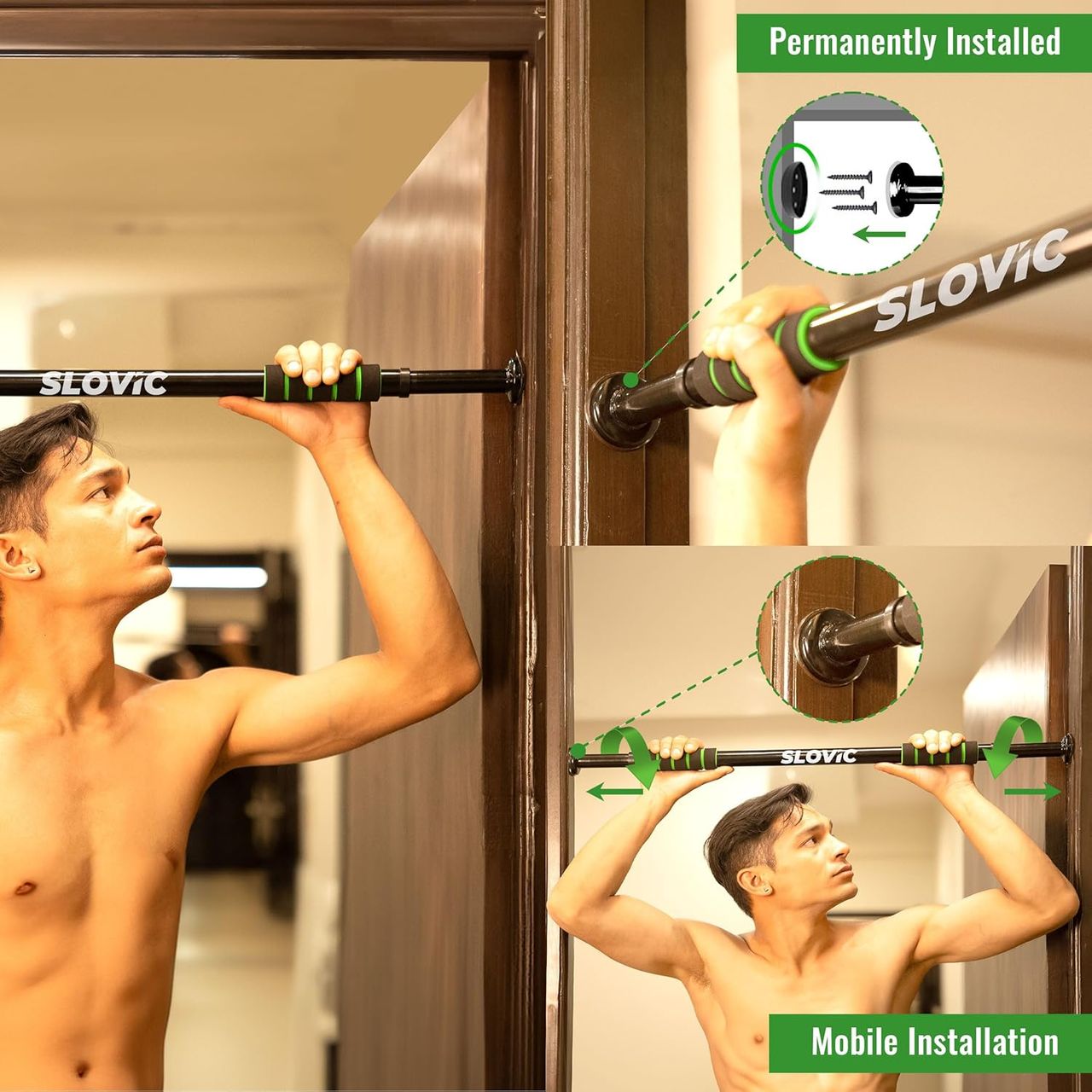 Slovic Door Pull Up Bar For Home Workout (Load Capacity: 100 Kg) | Adjustable Length 60 To 100Cm