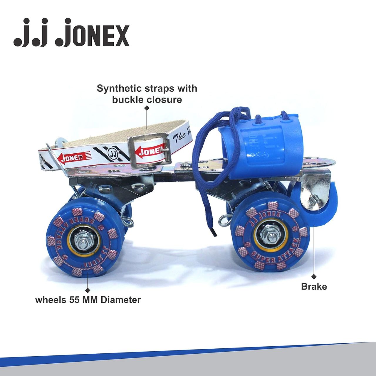 Jj Jonex Super Attack With Brake Adjustable Quad Roller Skates-Age Group 6-15 Years