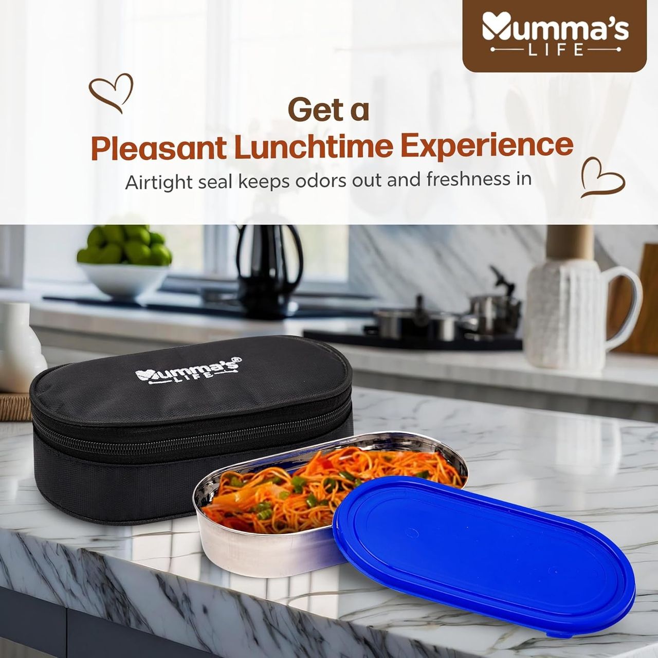 Mumma s Life Lunch Box Suitable for School, Offices, and Picnics | 280 ml | Black | Beam