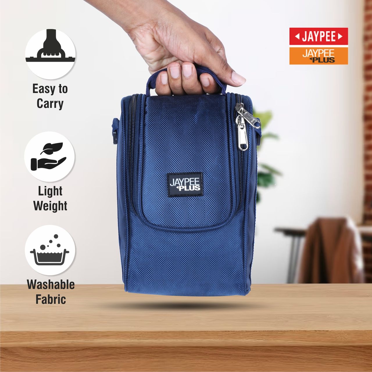 Jaypee Plus Homely Lunch Box For Office 3 Microwave Safe Air Tight Container 230,390, 570Ml, Blue