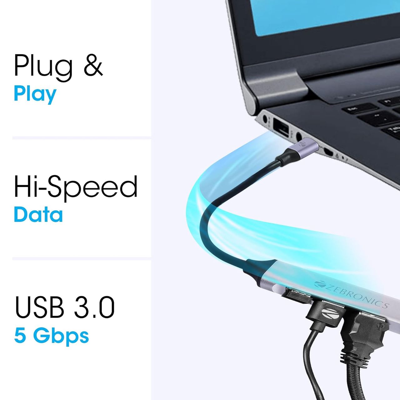 Zebronics Ta200U Type C To Usb 3.0 4 Port Hub With Hi Speed Data Transfer Plug & Play