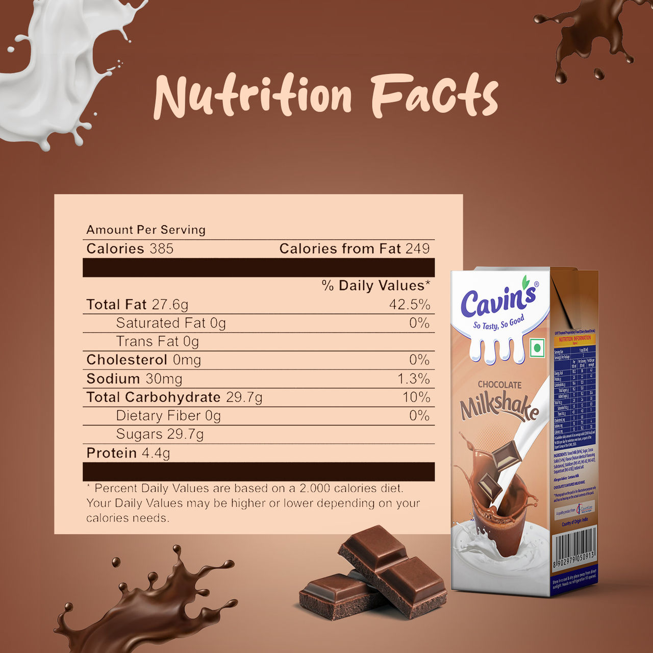 Cavin's Chocolate Milkshake Tetrapack 180 ml Combo
