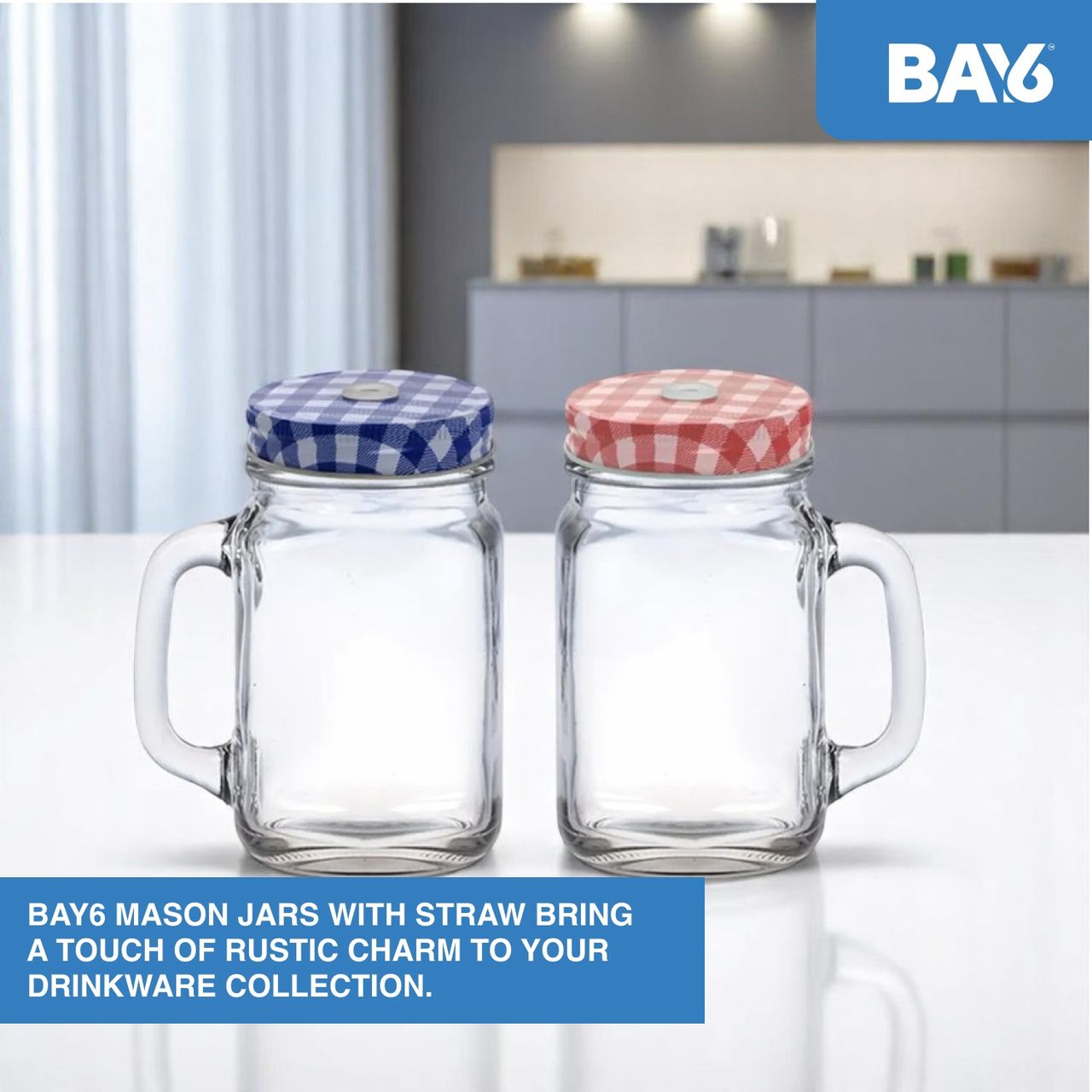 BAY6 Mason Jar Set with Straw - 400 ml - (2pc)