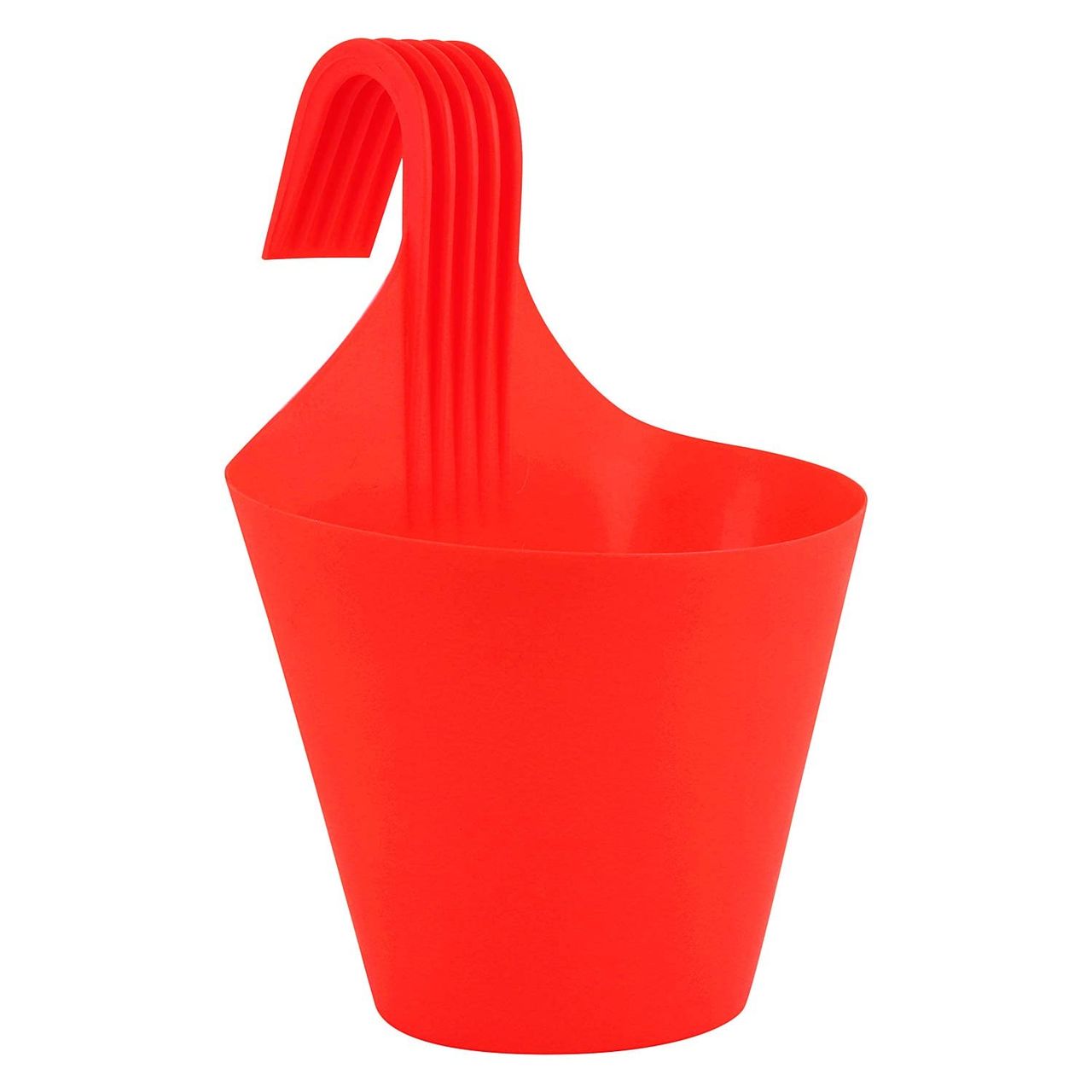 Nayra Plastic Railing Hanging Hook Pot Red Color Indoor and Outdoor Hook Pots | Set of 5