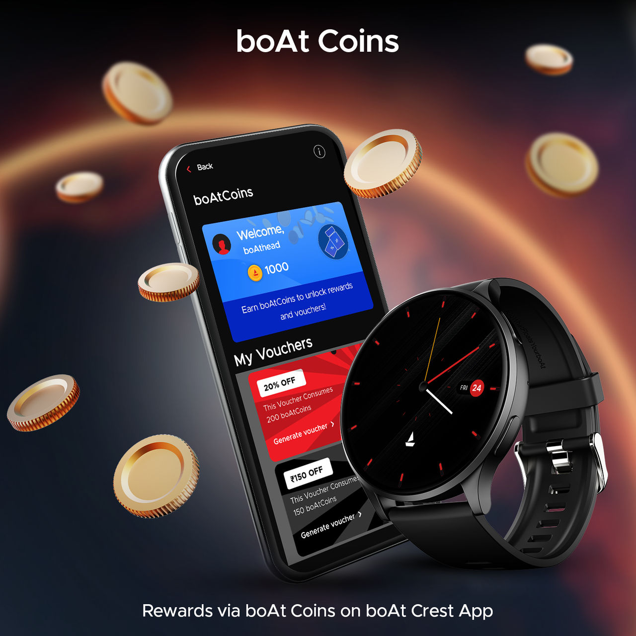 boAt Lunar Prime Smartwatch | 1.43" AMOLED Display | BT Calling - Charcoal Black