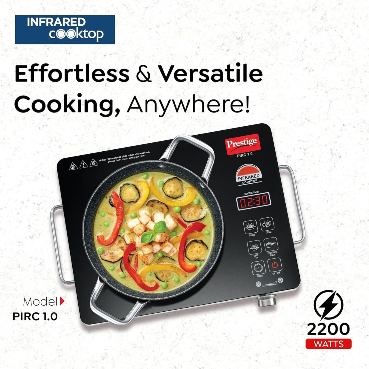 Prestige Pirc 1.0 2200 Watts Infrared Cooktop|Adjustable Temperature Controll