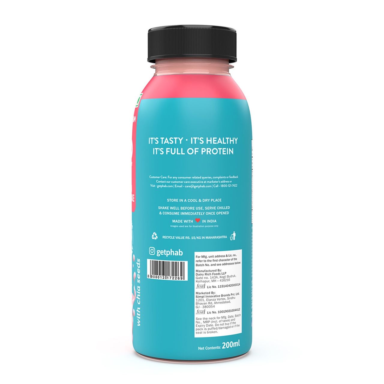 Phab Strawberries & Cream 18G Protein Milkshake 200 ml Combo