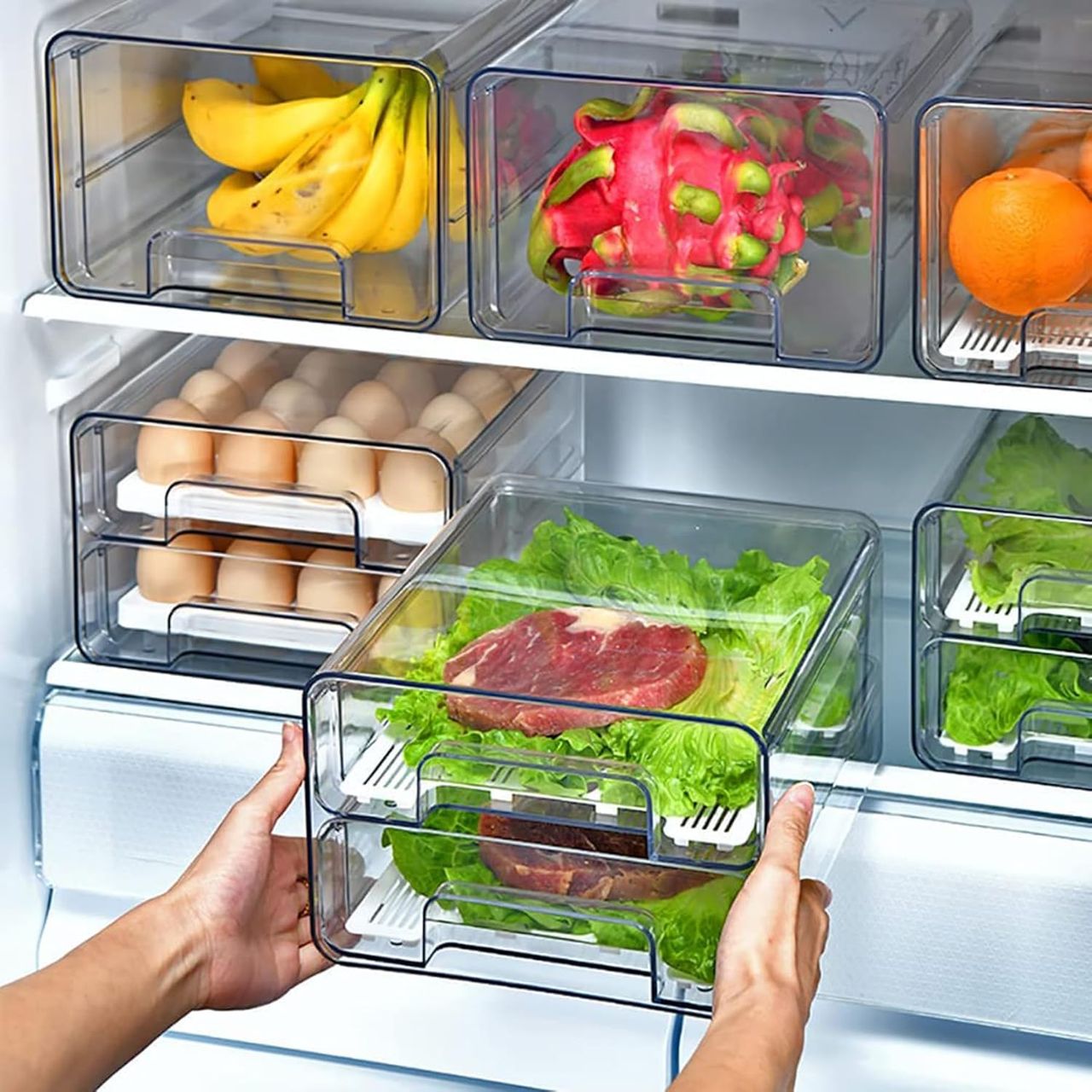 New Dawn 1 Box 2 Drawer Stackable Fridge Drawers Vegetable Storage Box For Fridge 4.5Ls