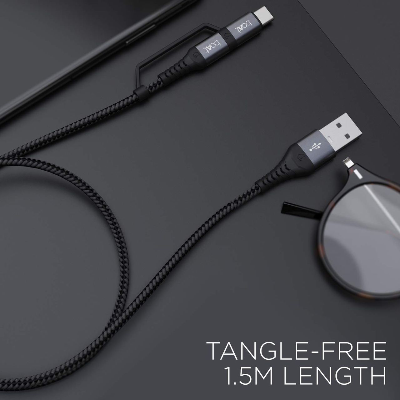 boAt 2 in 1 Type-C & Micro USB Stress Resistant, Sturdy Cable - Deuce USB 330 (Mercurial Black)