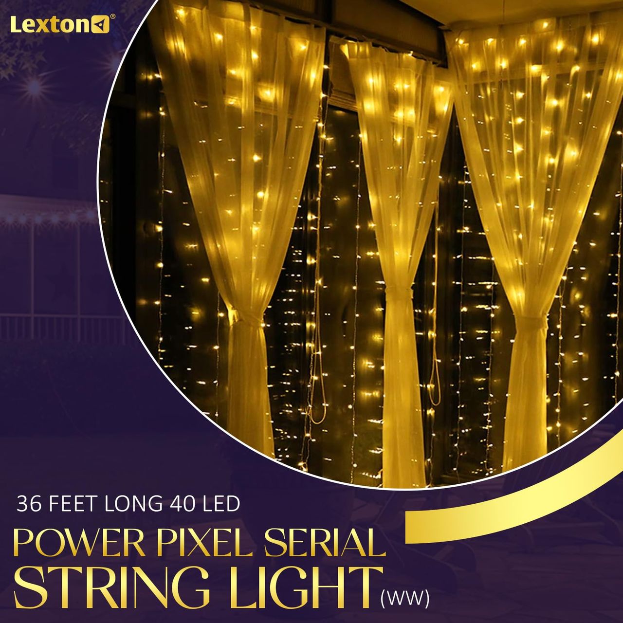 Lexton 36 Feet Long 40 LED Power Pixel Serial String/Fairy Light |Plug Sourced Pack of 1 Warm White