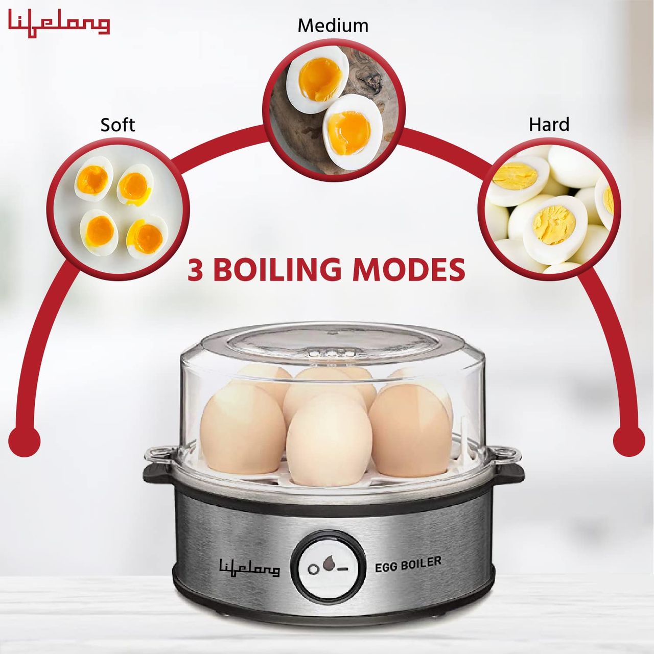 Lifelong Egg Boiler 360-Watt (Transparent And Silver Grey)(1pc) & Relish White Eggs(10pc) Combo