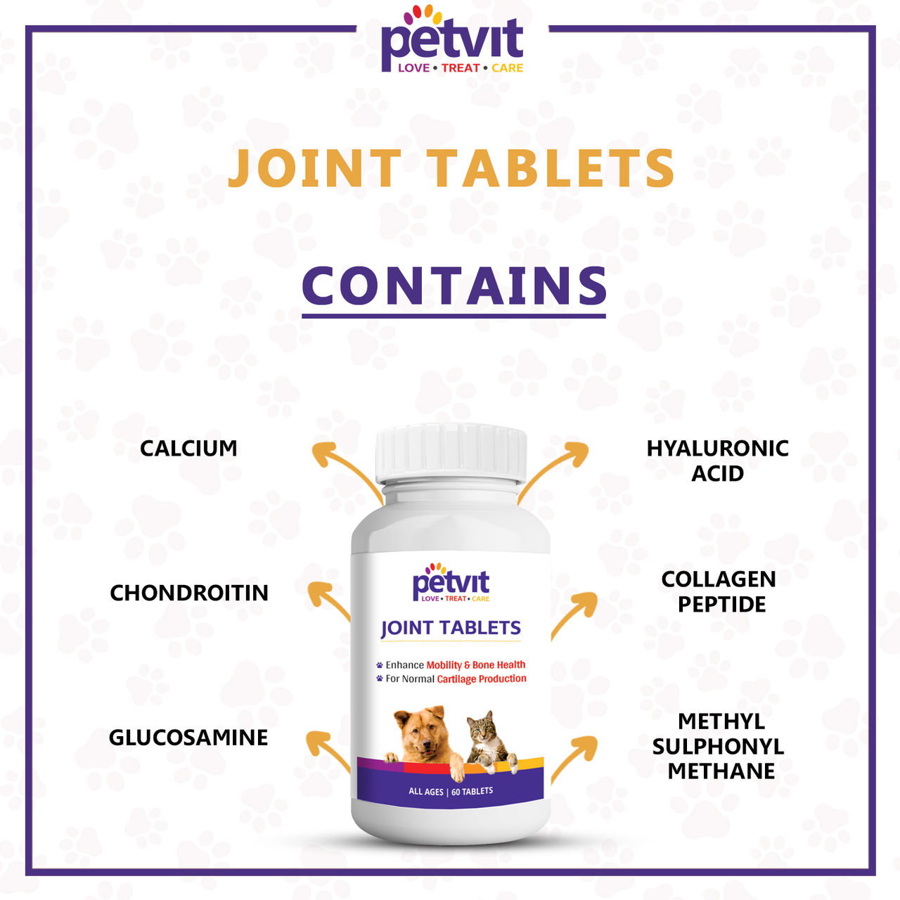 Petvit Joint-Cartilage Supplement For Dogs And Cats - 60 Chewable Tablets