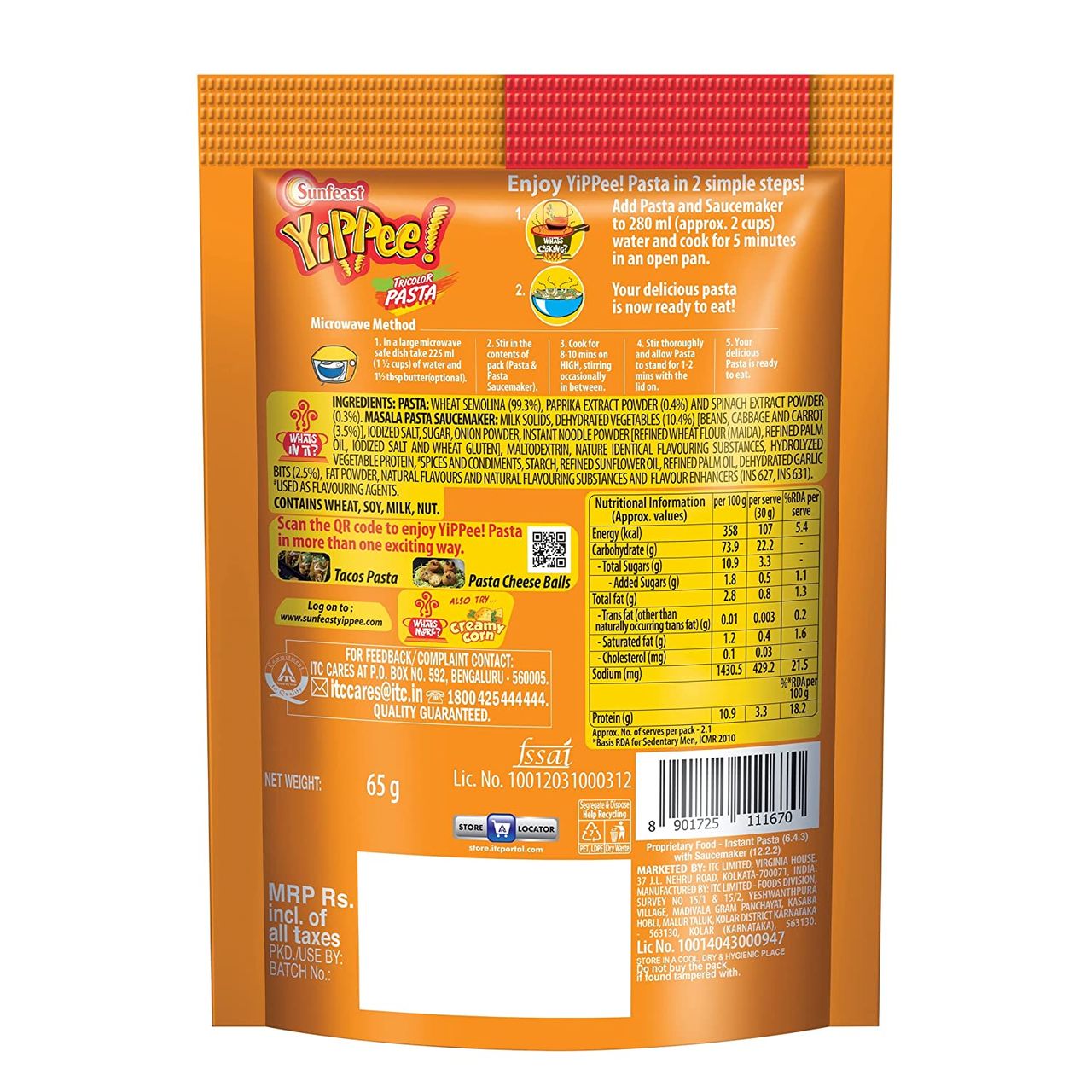 Yippee! Instant Pasta - Tricolor Masala 70 g Combo
