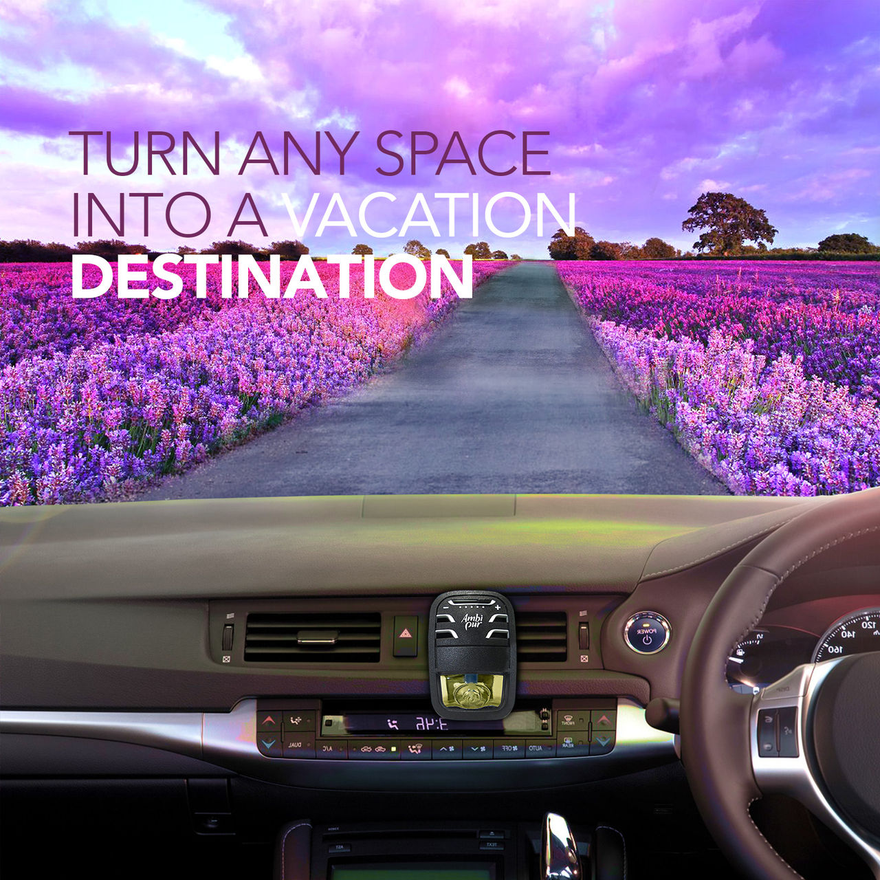 Ambipur Lavender Car Air Freshener Starter Kit | 1 Diffuser + 1 Perfume Bottle