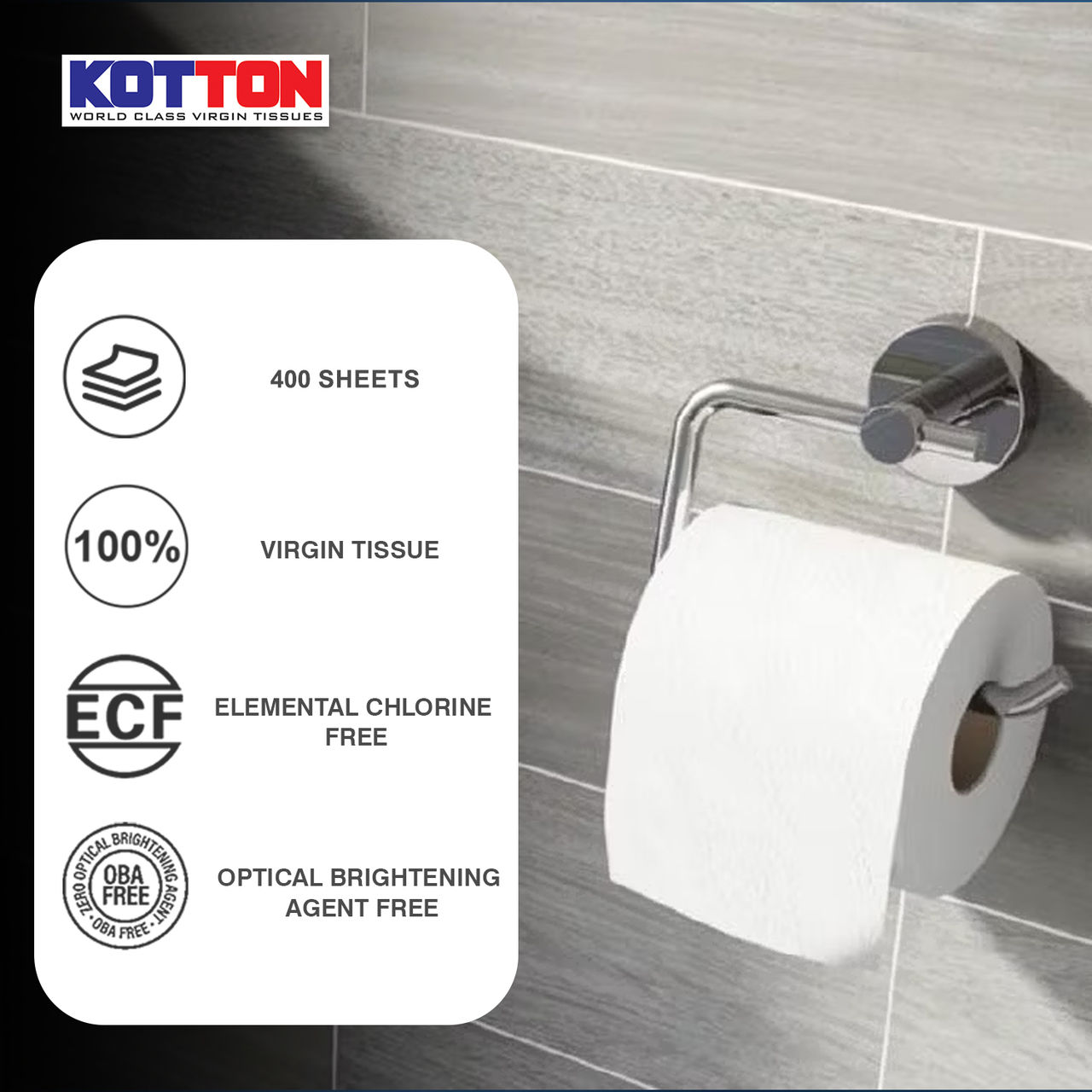 Kotton Toilet Roll - 2 Ply -100% Virgin Pulp/Paper, single pack 400 sheets 400 pc Combo
