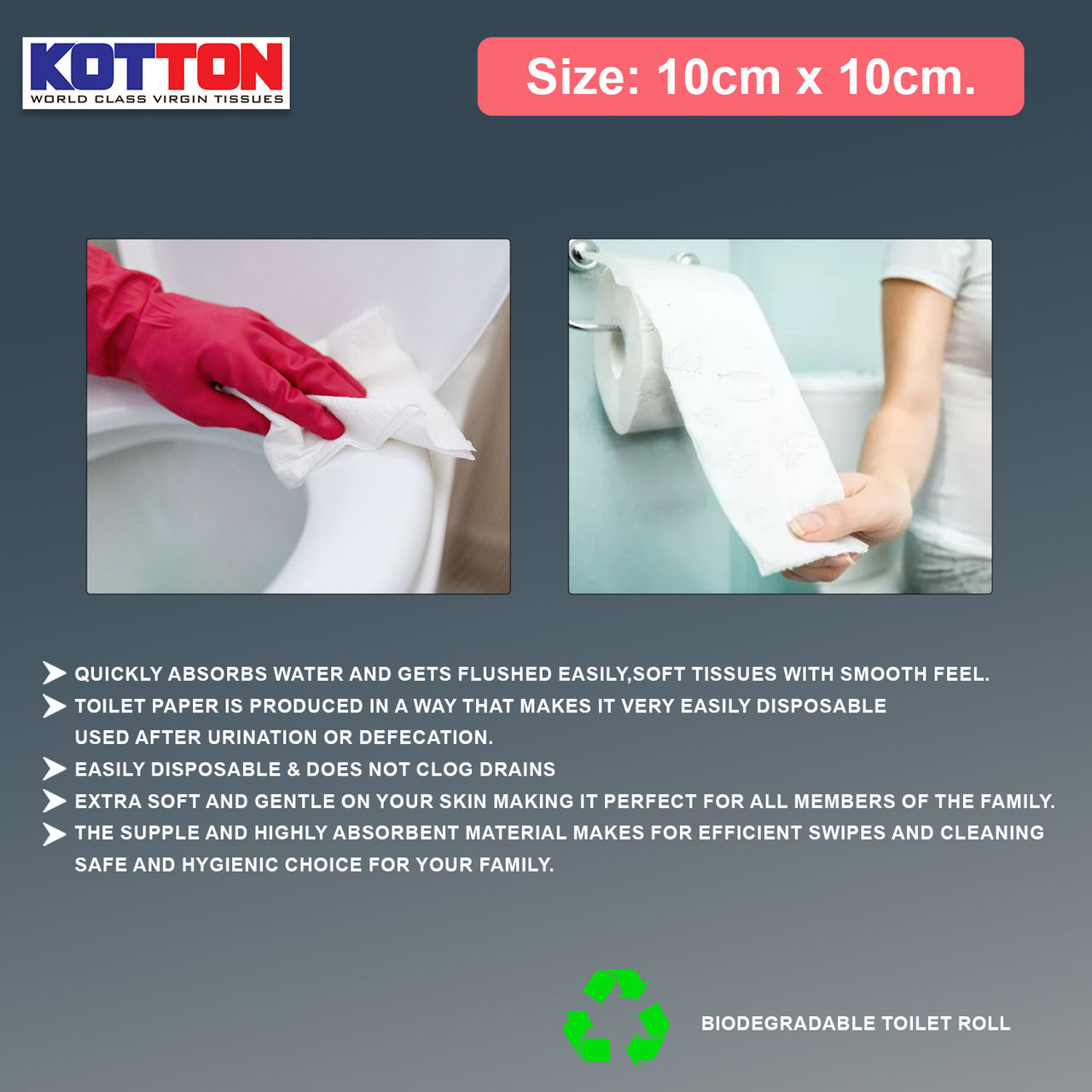 Kotton Toilet Roll - 2 Ply -100% Virgin Pulp/Paper, single pack 400 sheets 400 pc Combo