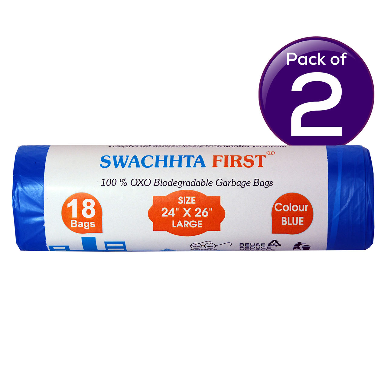 Swachhta First Oxo Bio Degradable Garbage Bags - Blue Large | 24 x 26 inch 18 pc Combo