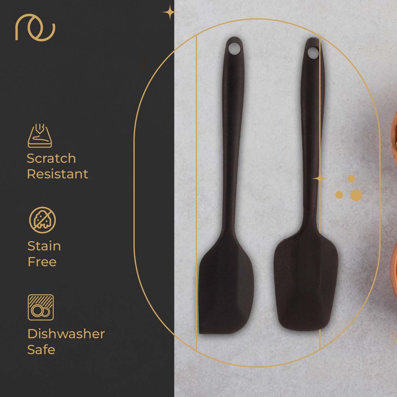 Frenchware Non-Stick Premium Silicone Spatula (Large Spatula & Spoon, Black) for Cooking & Baking