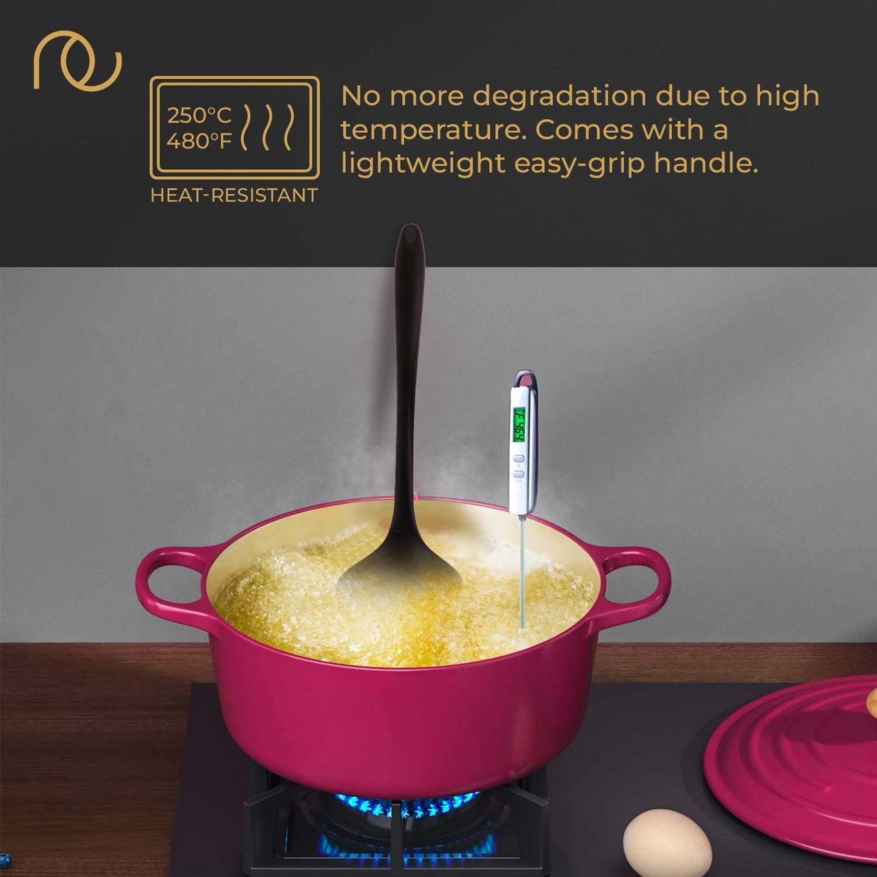 Frenchware Non-Stick Premium Silicone Spatula (Large Spatula & Spoon, Black) for Cooking & Baking