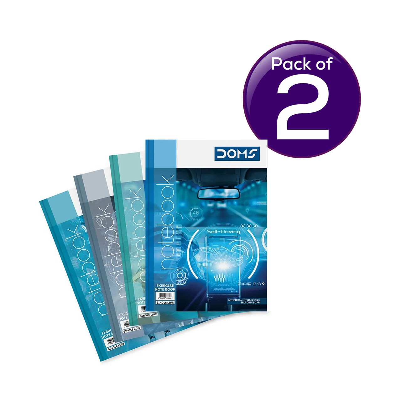 Doms Unruled NoteBook (Artificial Intelligence Series)- 140 Pages 1 pc Combo