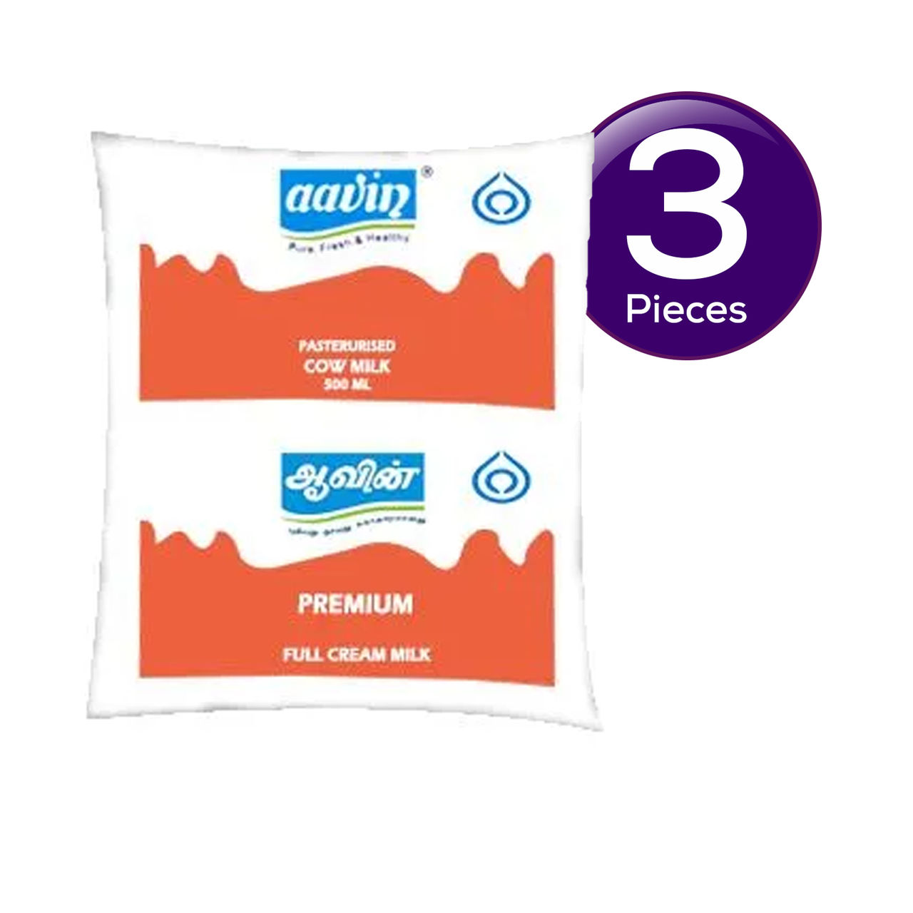 Aavin Premium Full Cream Fresh Milk (Pouch) 500 ml Combo