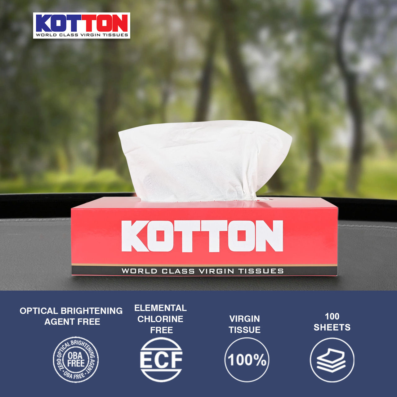 Kotton Facial Tissues Box - 2 Ply - 100% Virgin Pulp-Paper Box 100 pc - Pack of 2