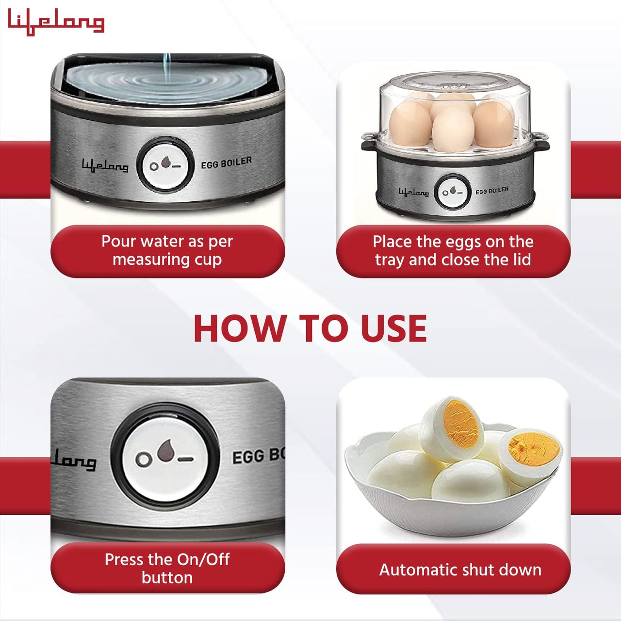 Lifelong Egg Boiler 360-Watt (Transparent And Silver Grey)(1pc) & Relish White Eggs(10pc) Combo