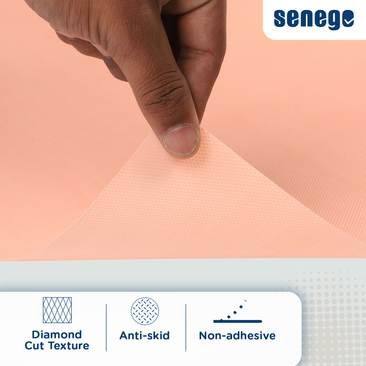 Senego by Trendy Home Anti-Slip Mat - For Fridge, Cupboard, Drawers, Shelf Liner | Peach-  45 cm x 5 m
