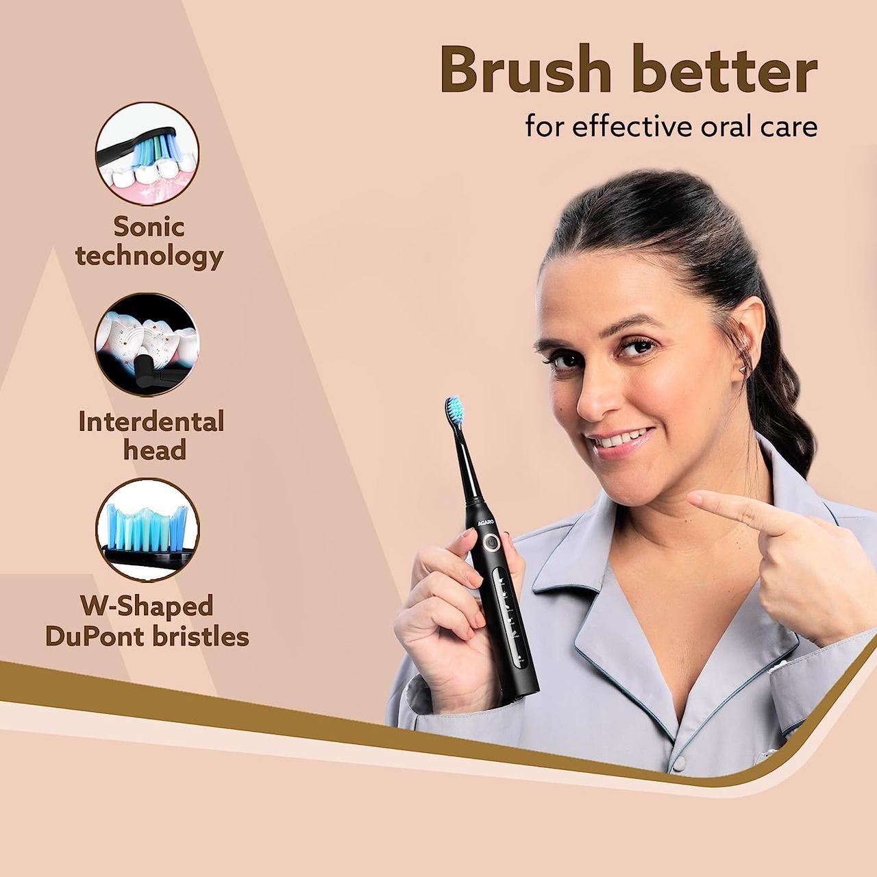 Agaro Cosmic Plus Sonic Electric Tooth Brush For Adults With 5 Modes (Black) 1 pc Combo