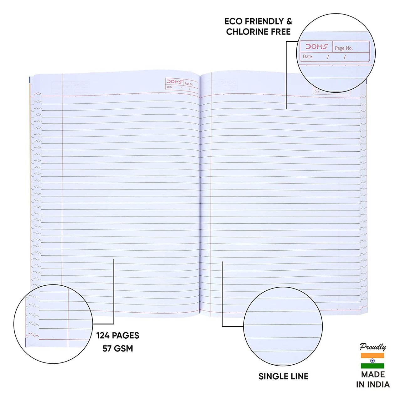 Doms Single Line A4 (Clean Up Series) Note Book-124 Pages