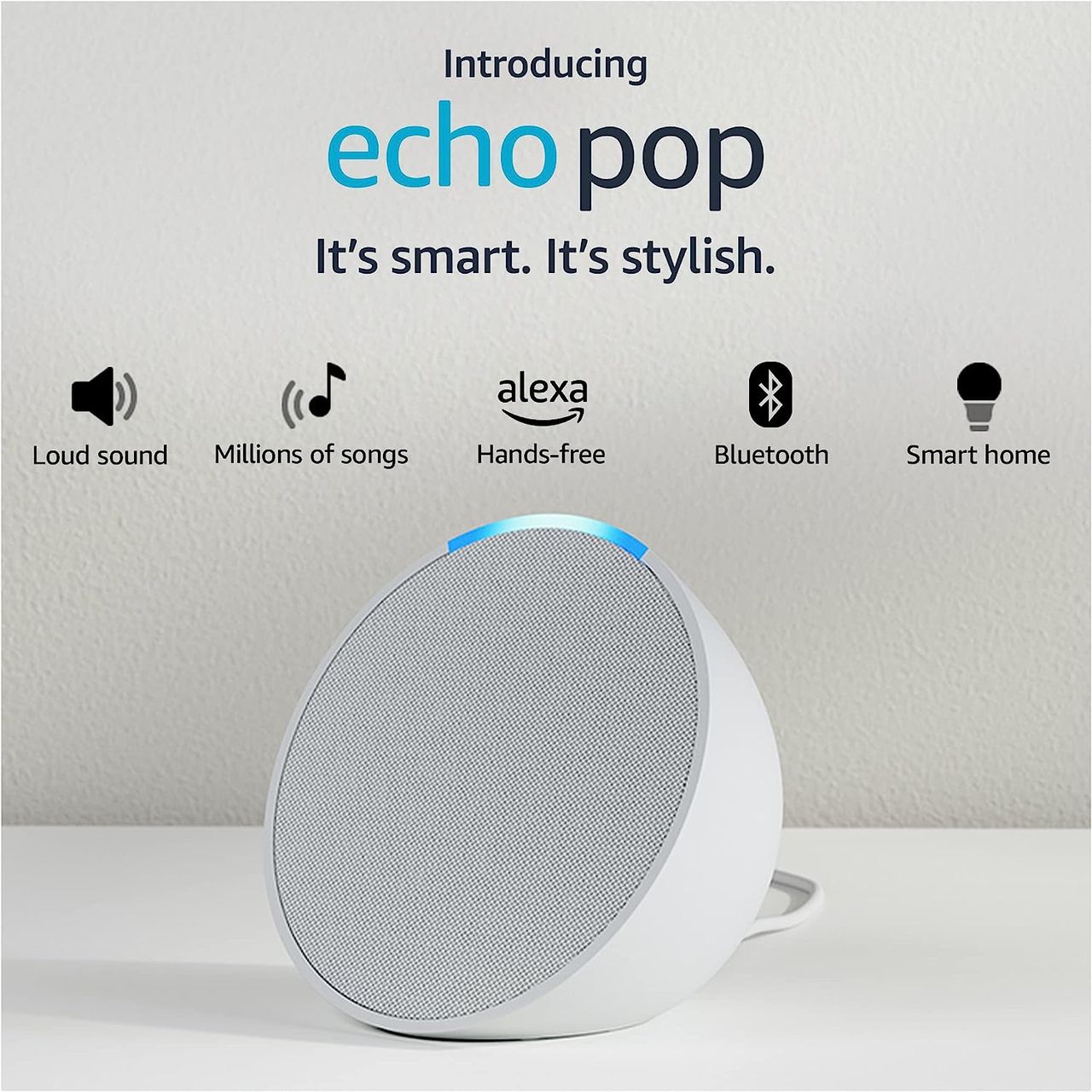 Amazon Echo Pop White | Smart speaker with Alexa and Bluetooth