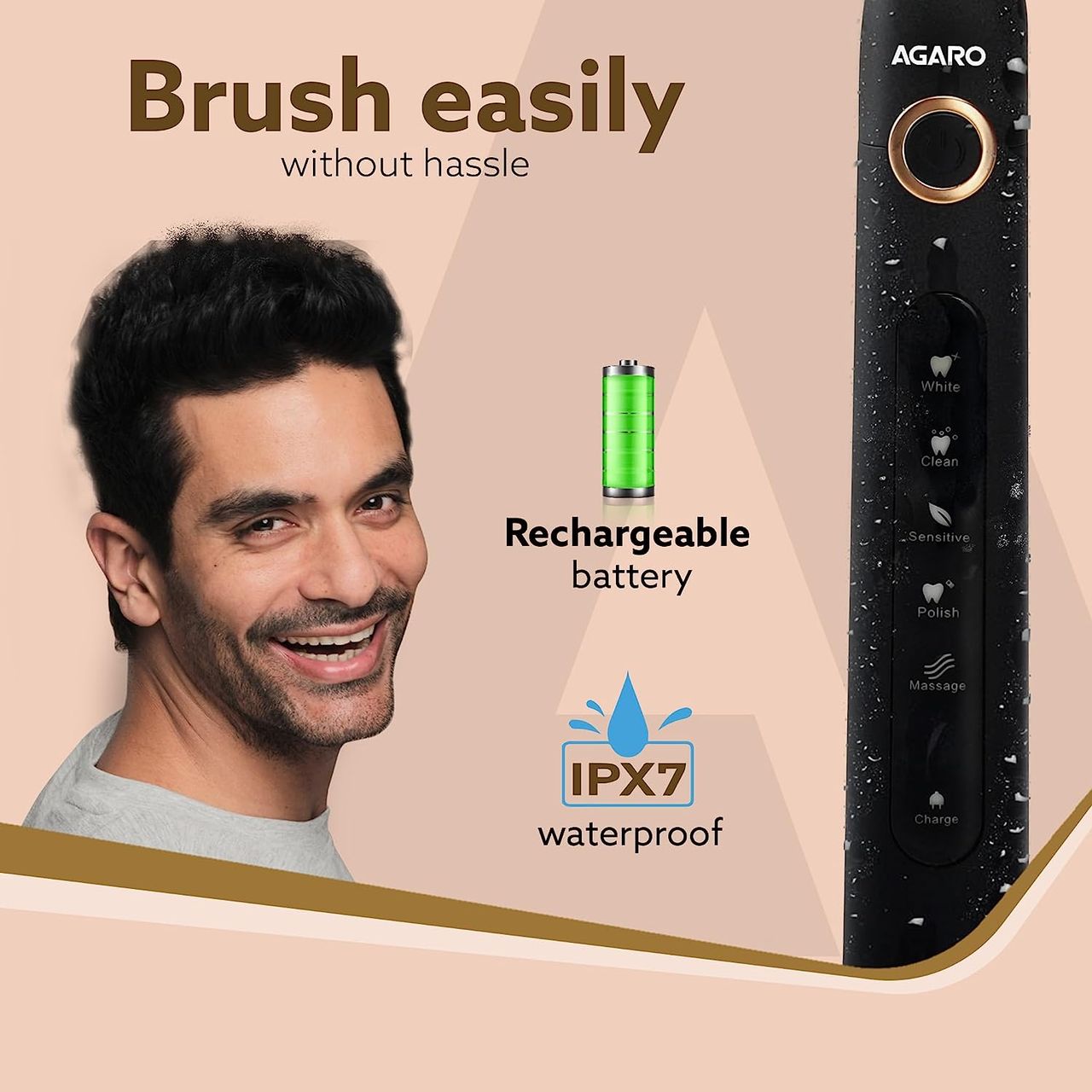 Agaro Cosmic Plus Sonic Electric Tooth Brush For Adults With 5 Modes (Black) 1 pc Combo