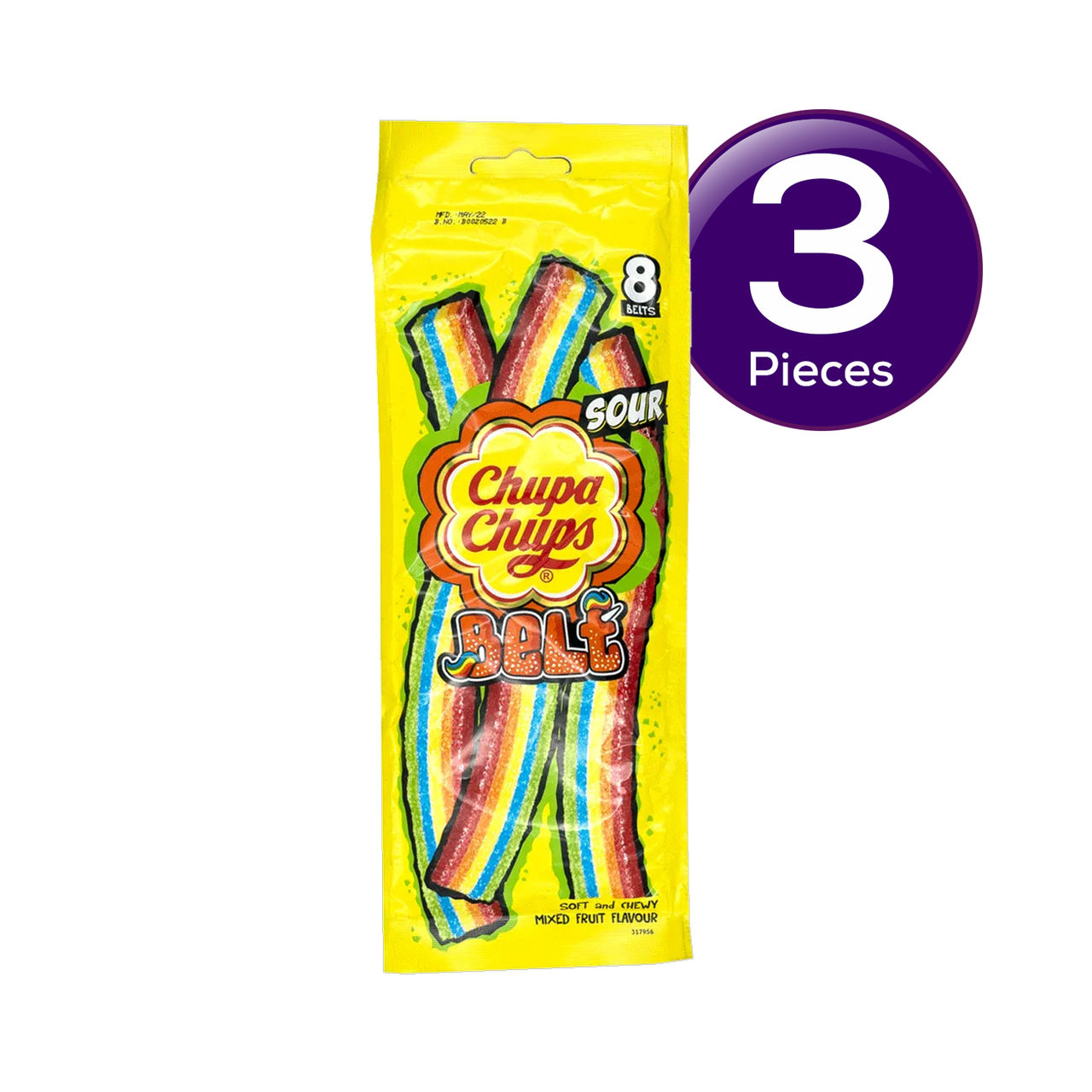 Chupa Chups Sour Belt Mixed Fruit Flavour Soft And Chewy Toffee 57.6 g Combo