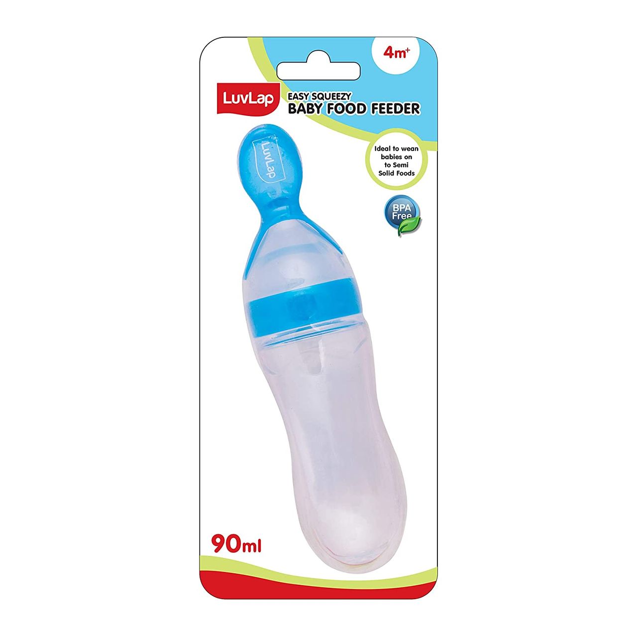 LuvLap Silicone Easy Squeezy Baby Food Feeder Feeding Bottle For Kids | Blue | 4+ months