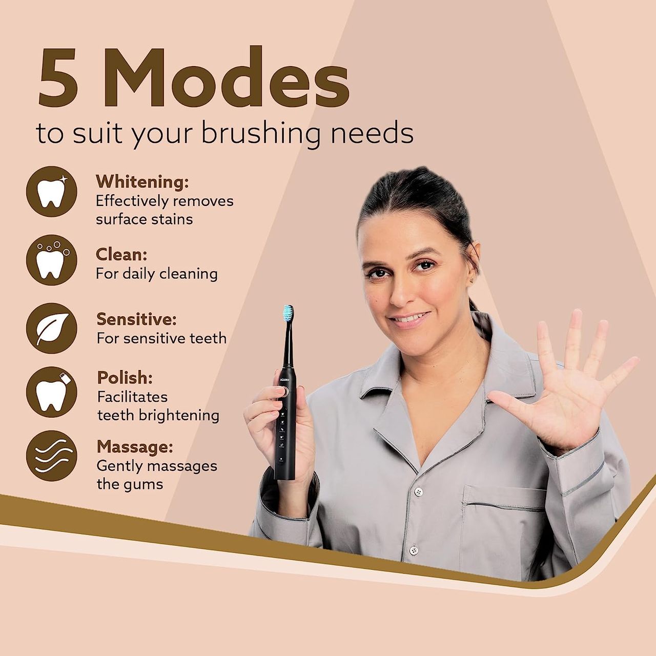 Agaro Cosmic Plus Sonic Electric Tooth Brush For Adults With 5 Modes (Black) 1 pc Combo