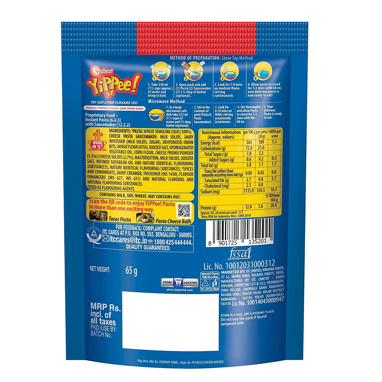 Yippee! Instant Pasta - Cheese 65 g Combo
