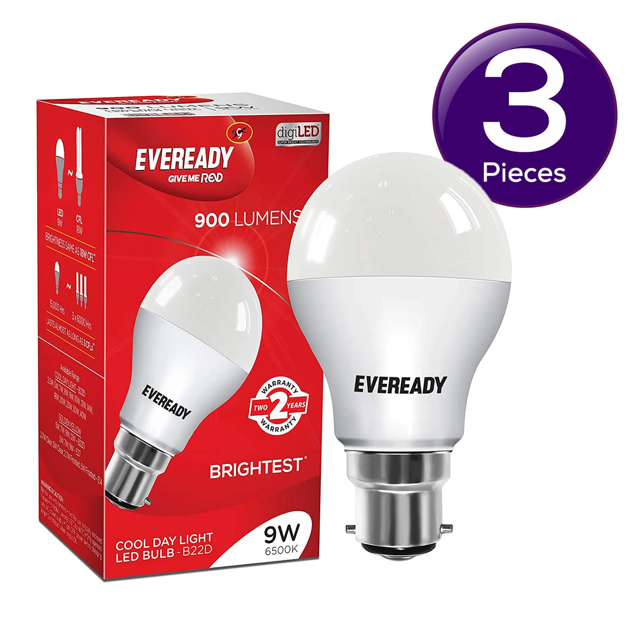 Eveready 9 W LED Bulb - Cool Day Light | 6500 K | Long Lasting 1 pc Combo