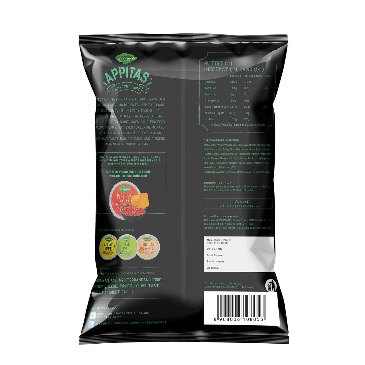 Wingreens Farms Appitas Jalapeno Pita Chips