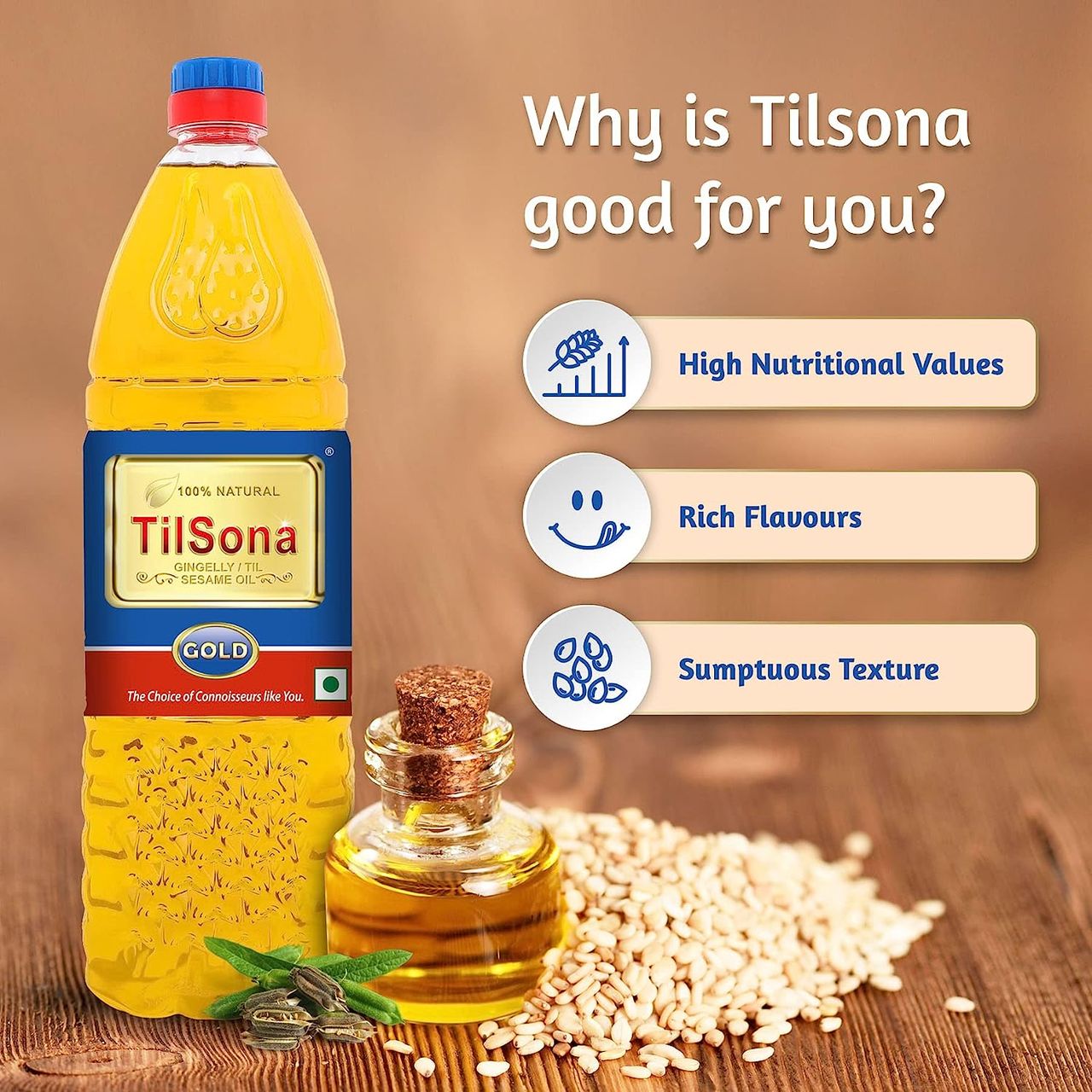 Tilsona Gold Til Oil / Gingelly Oil / Sesame OilBottle