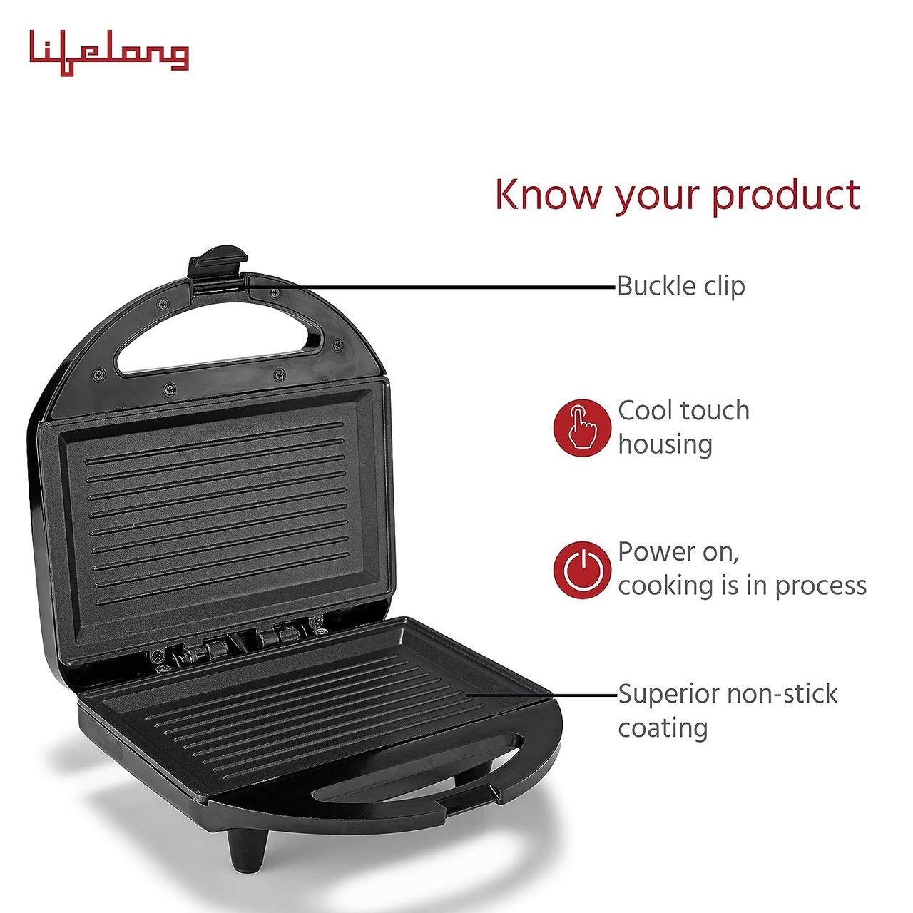 Lifelong 750 W 4 Slice Sandwich Maker (LLSM120G)