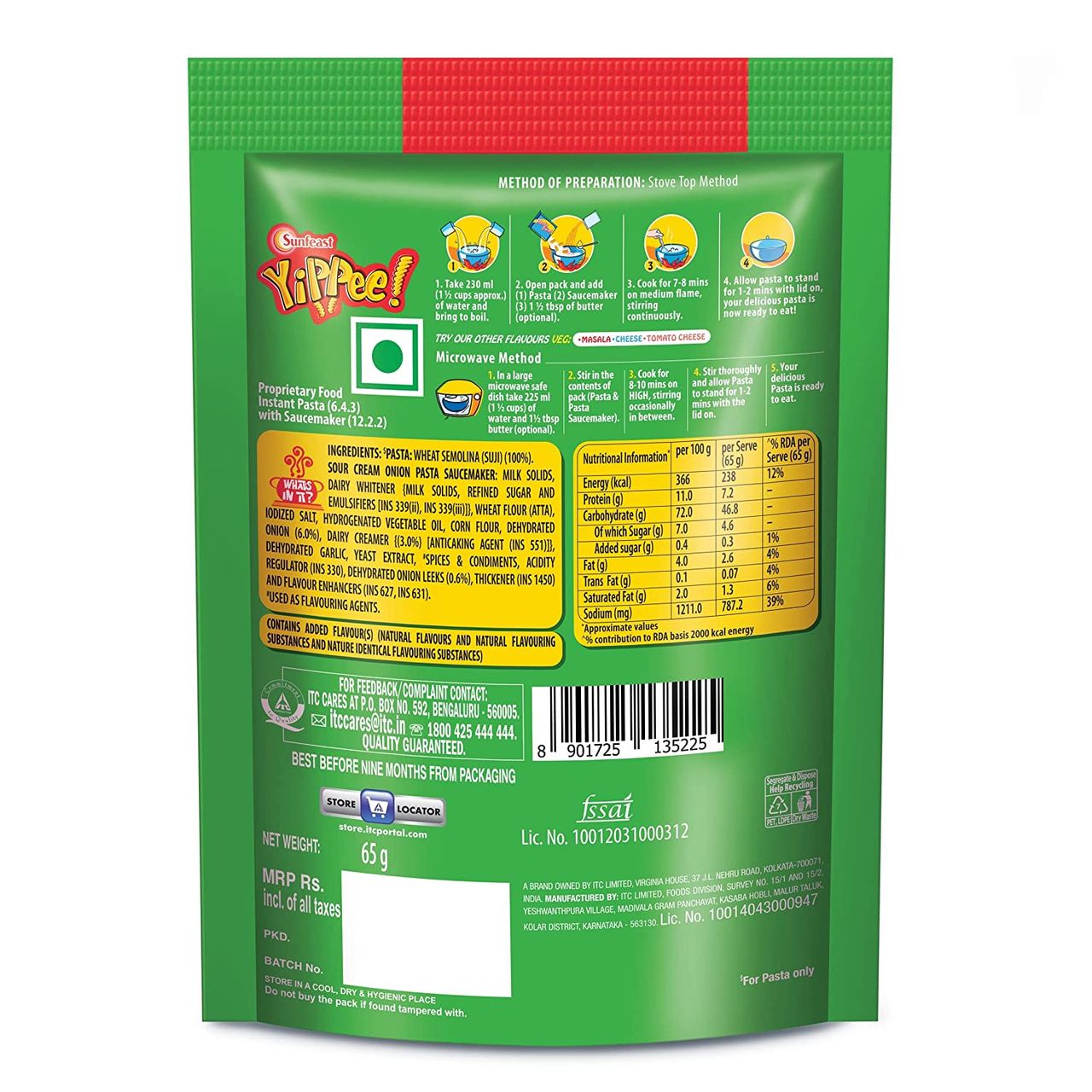 Yippee! Instant Pasta - Sour Cream Onion 65 g Combo